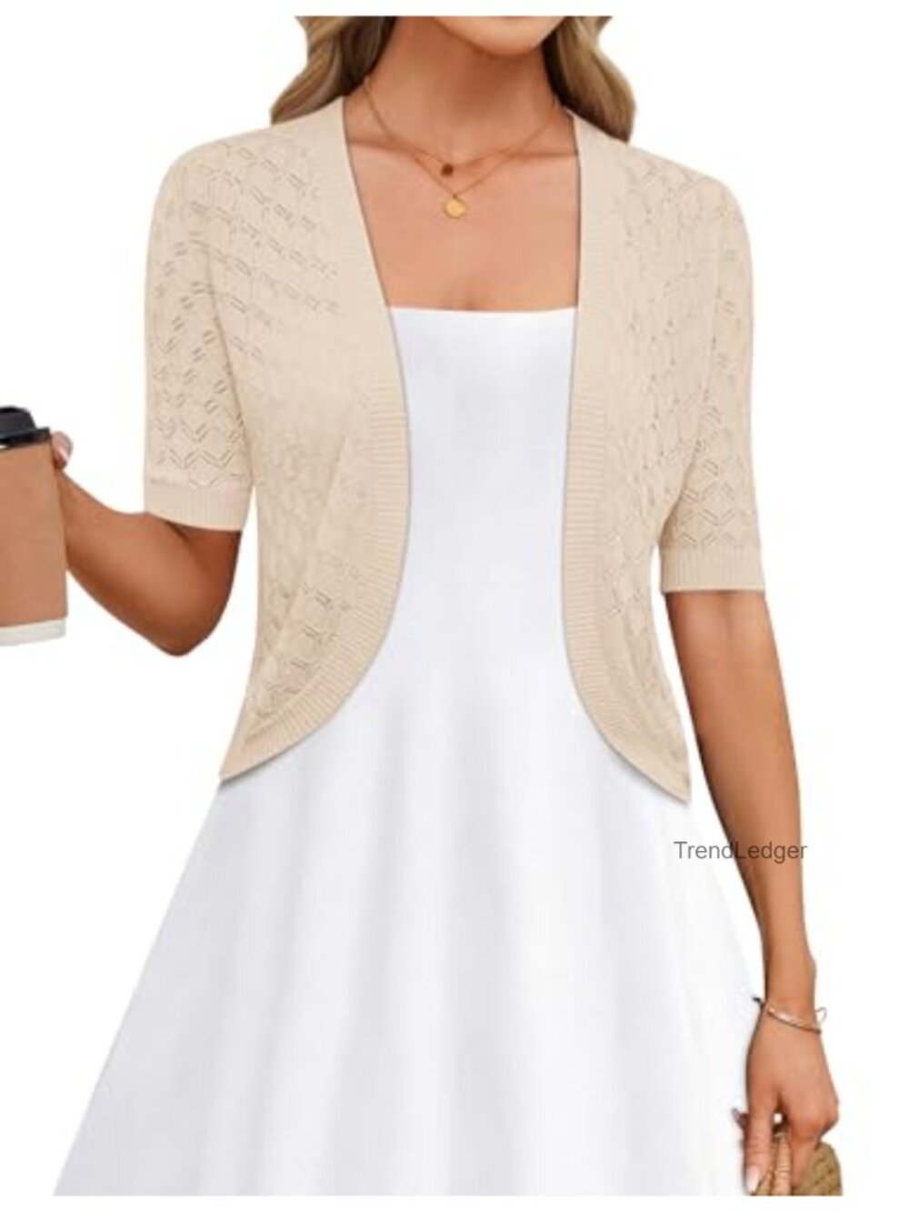 Cropped Bolero Shrug Short Sleeve Open Front Lightweight Knit Cardigan
